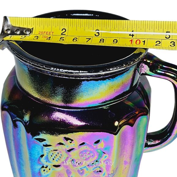 Vtg Mayfair Open Rose Pitcher Amethyst Carnival Glass & 3 Drinking Cups Set - Picture 10 of 16